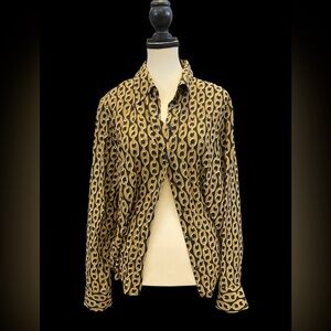 Boden Taupe and Black 100% Silk Button Down Shirt size L/XL link chain design